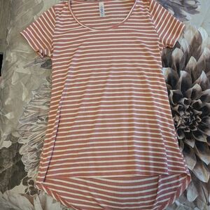 LuLaRoe Coral and White Striped Blouse